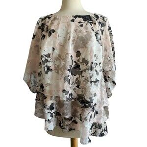 Alex Evenings Women's Size 1X  Floral Printed Tiered 3/4 Sleeve Blouse  Blush